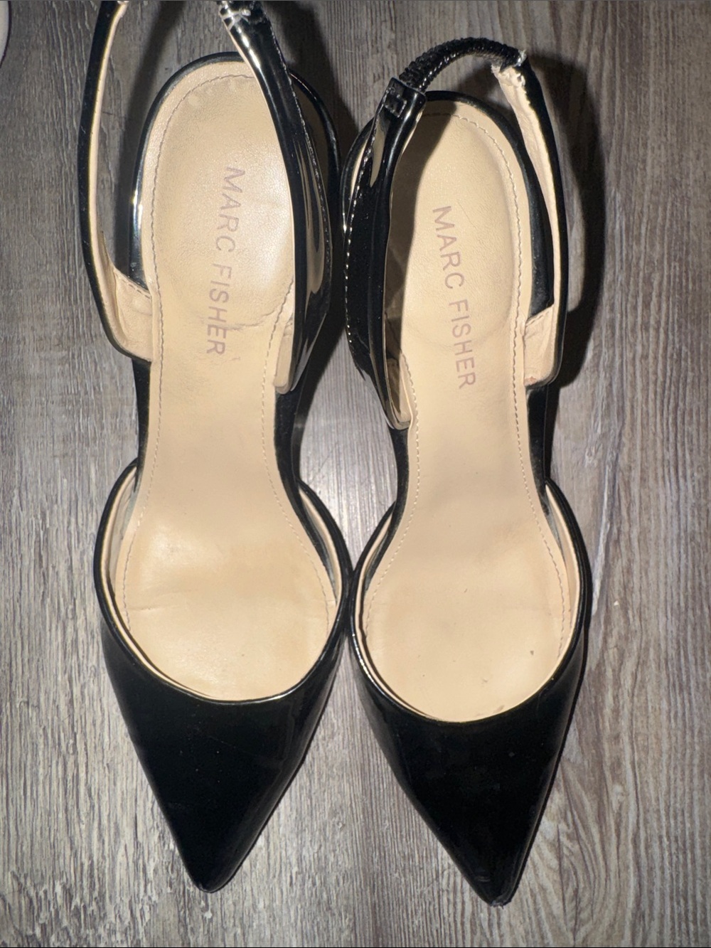 Marc Fisher Black Patent Pointed Toe Slingback Pumps